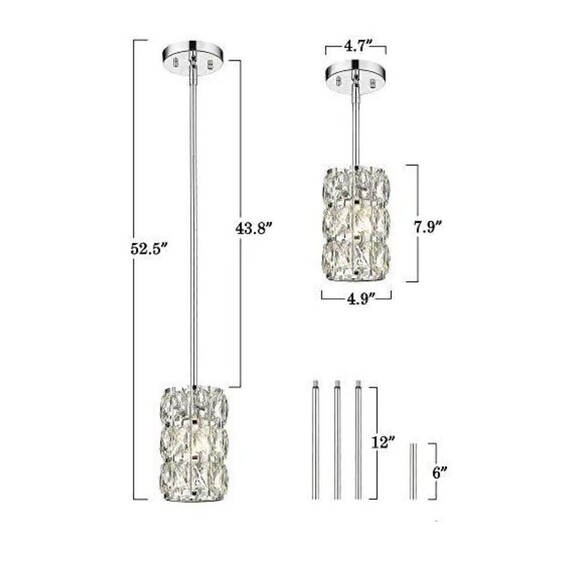Crystal Pendant Light, CALDION 1-Light Modern Pendant Light Fixtures Adjustable - Picture 3 of 11